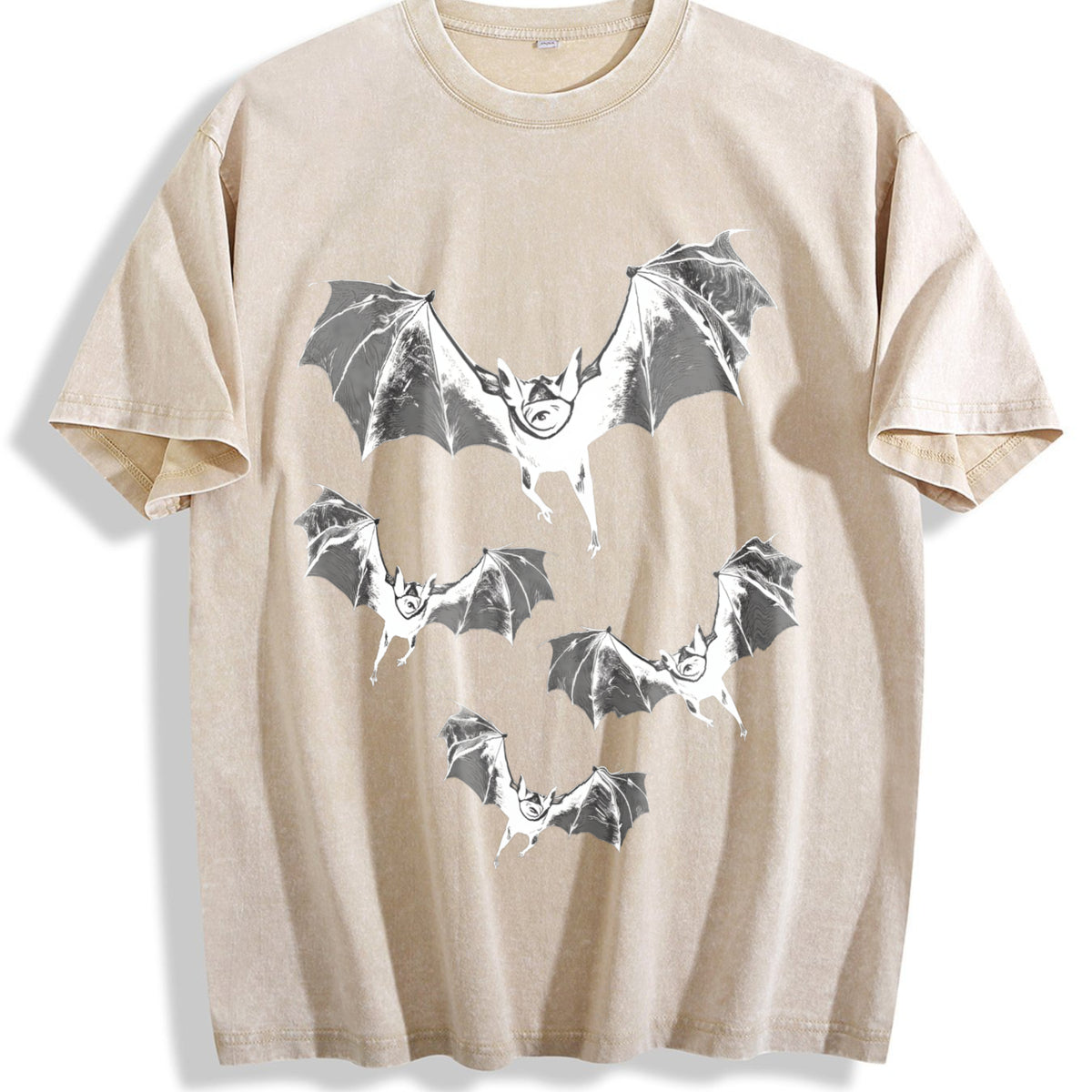 Bat Gothic Vintage Washed T-Shirt - Beige
