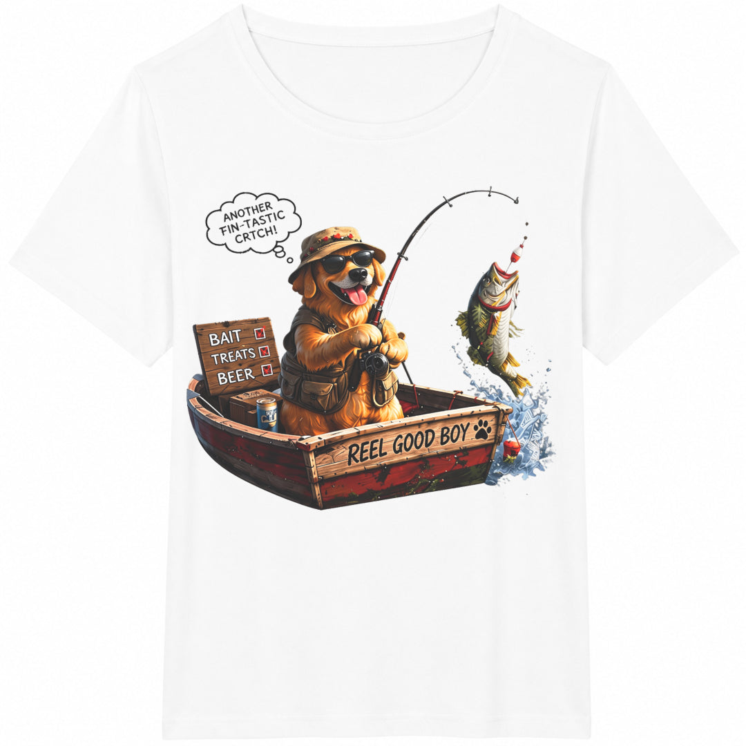 Funny Fishing Dog Cotton T-Shirt - product view