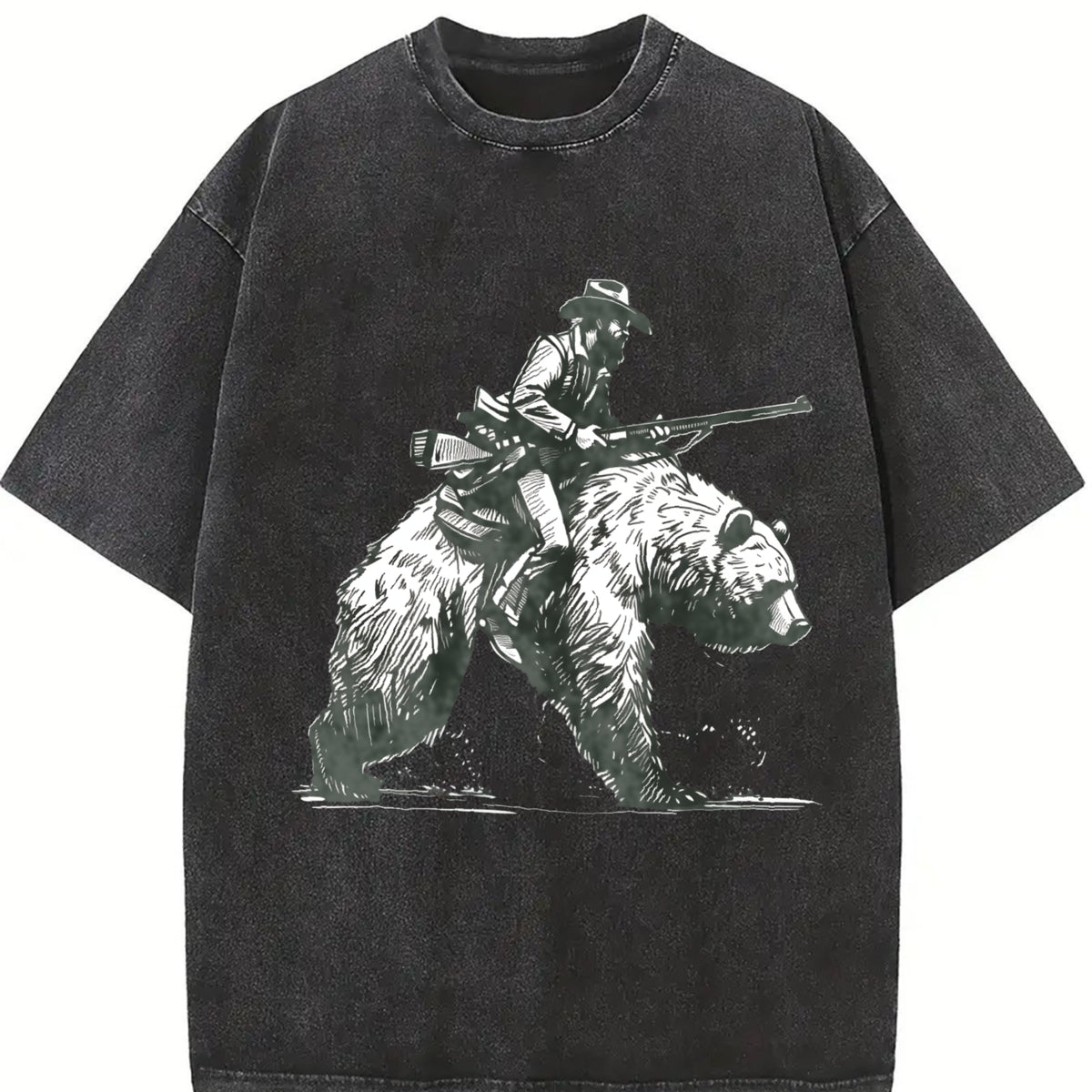 Lumberjack Cowboy Riding A Bear 90s Vintage Washed T-Shirt - product view