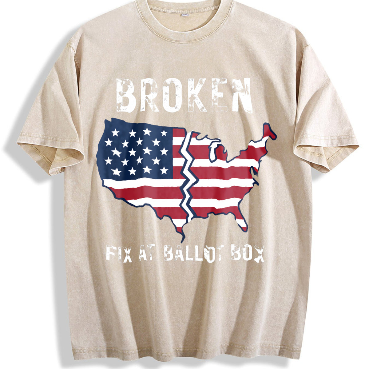 America Is Broken Fix At Ballot Vintage Washed T-Shirt - Beige