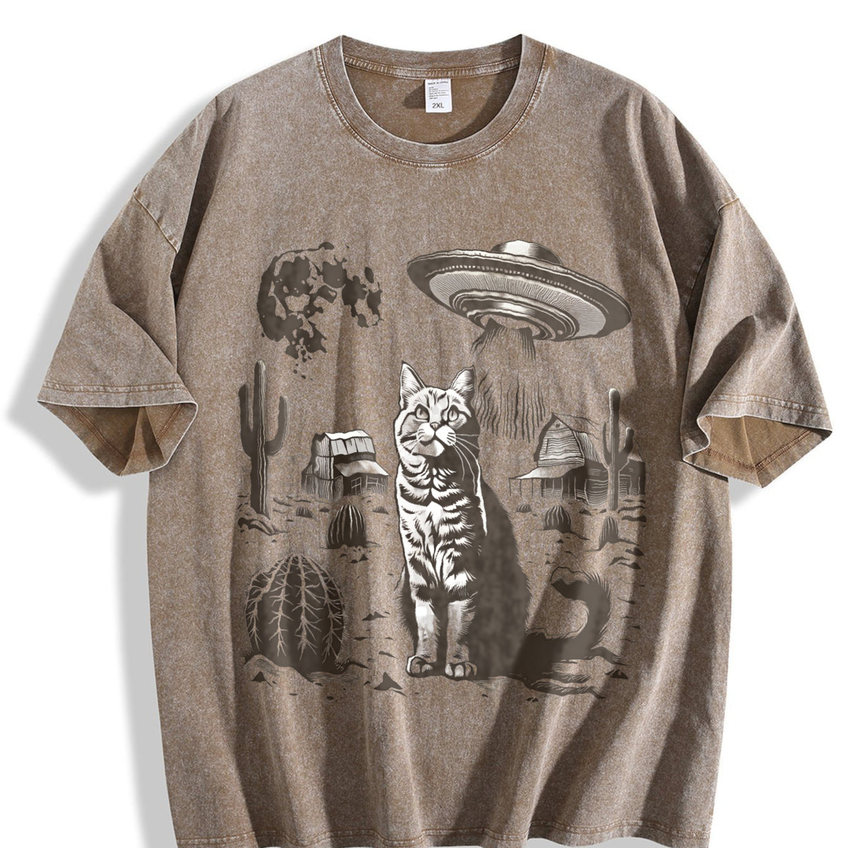 UFO Western Cat Vintage Washed T-Shirt - product view