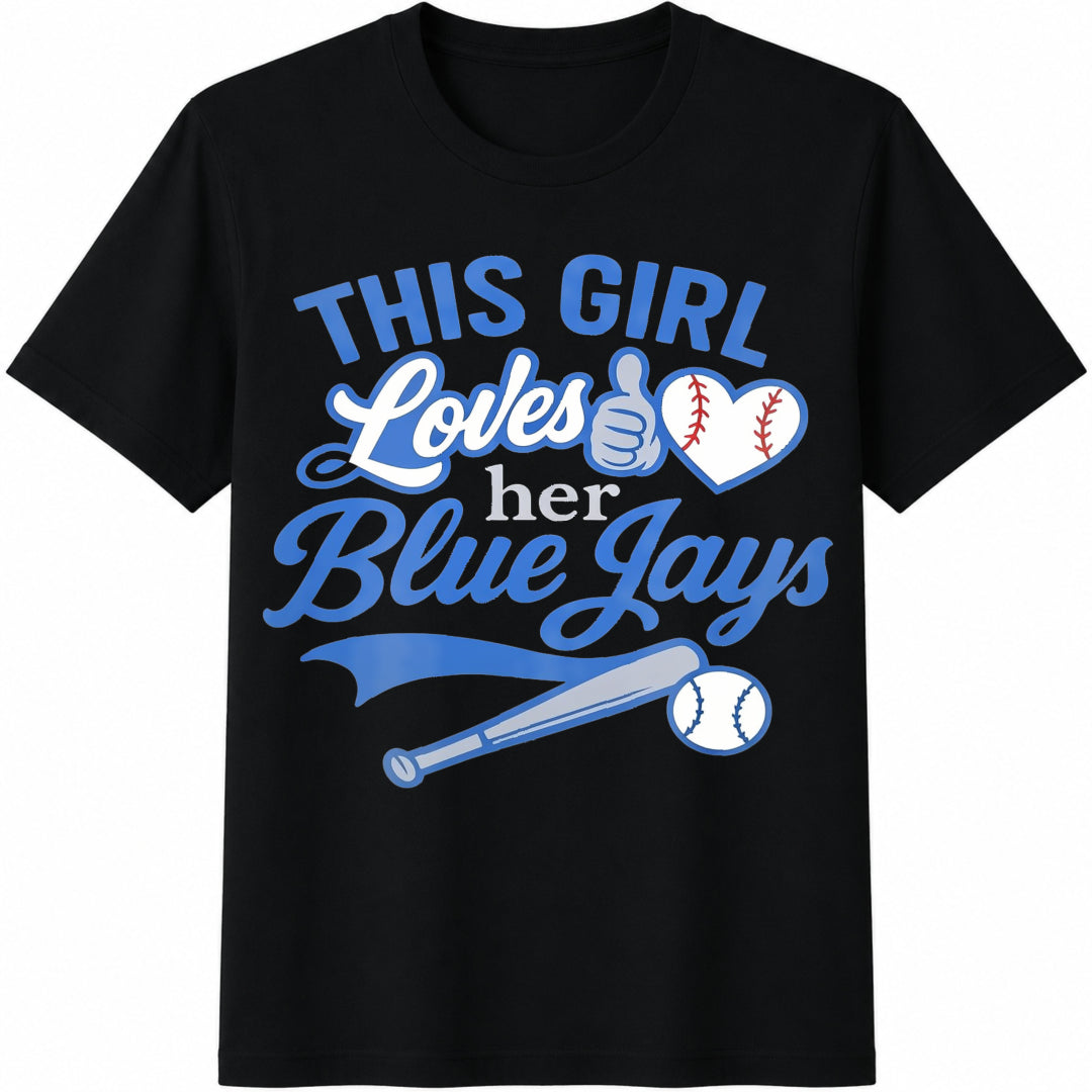 Classic This Girl Loves Blue Patterned Stretch Simple Cotton T-Shirt - Black
