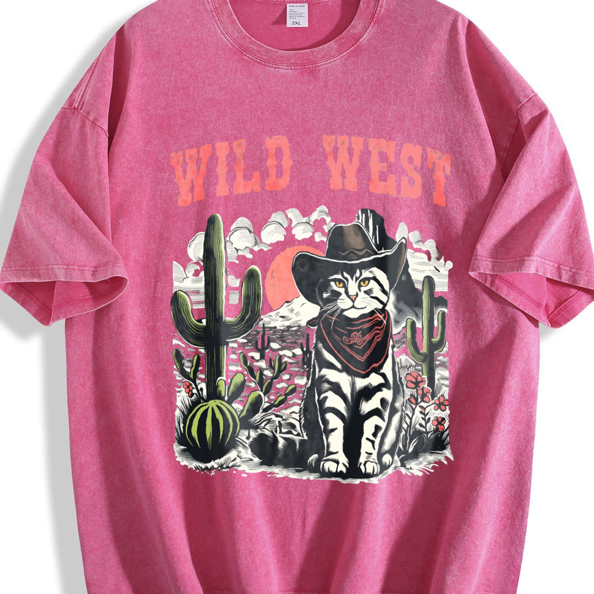 Wild West Cowboy Cat Vintage Washed T-Shirt - product view