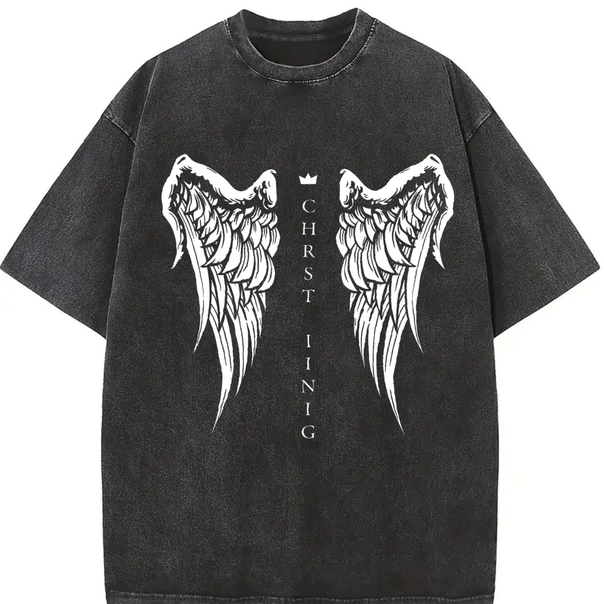 valentine shirts Christ Is King T-Shirt | Vintage Angel Wings Graphic Tee | Oversized Washed Christian Streetwear