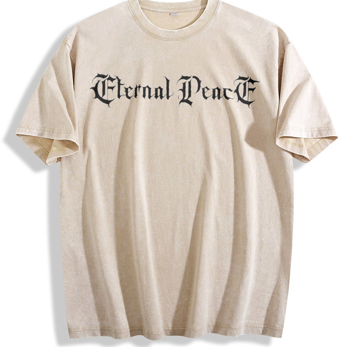 Eternal Peace Gothic Script Vintage Washed T-Shirt - Beige
