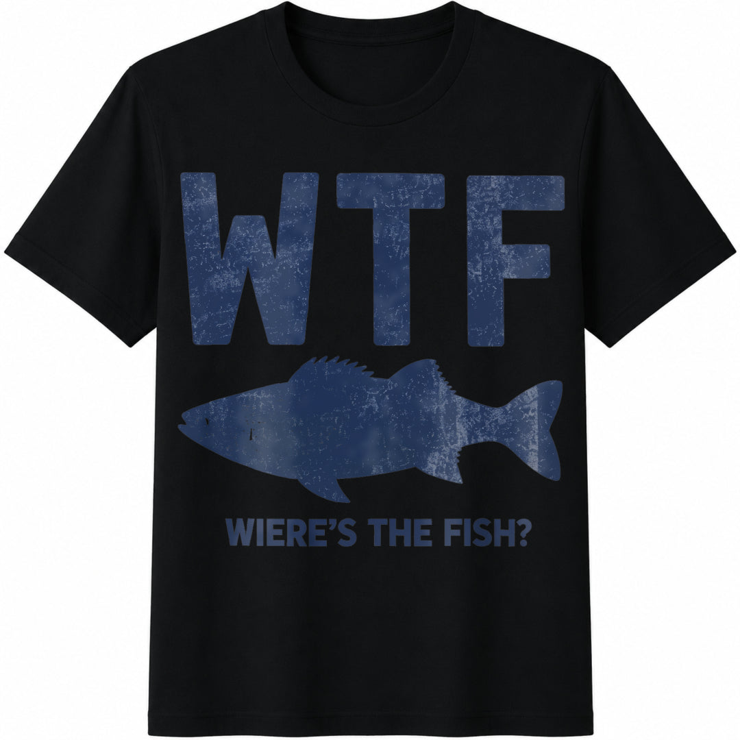 Funny Fishing : WTF Where's The Fish Cotton T-Shirt - Black