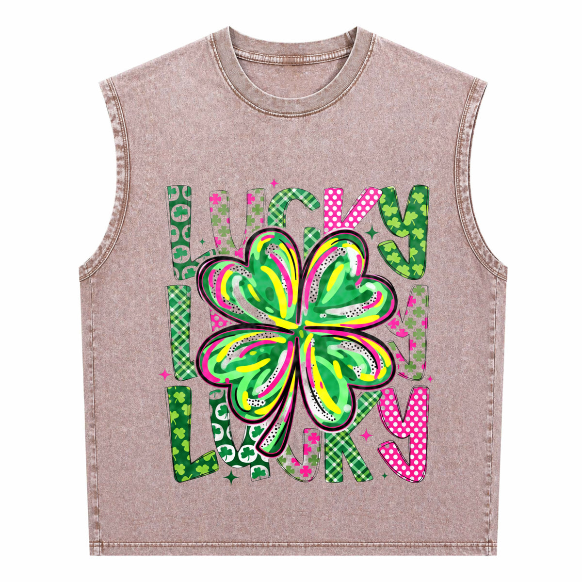 Lucky Shamrock St Patrick's Day Men's Washed Tank Top - product view
