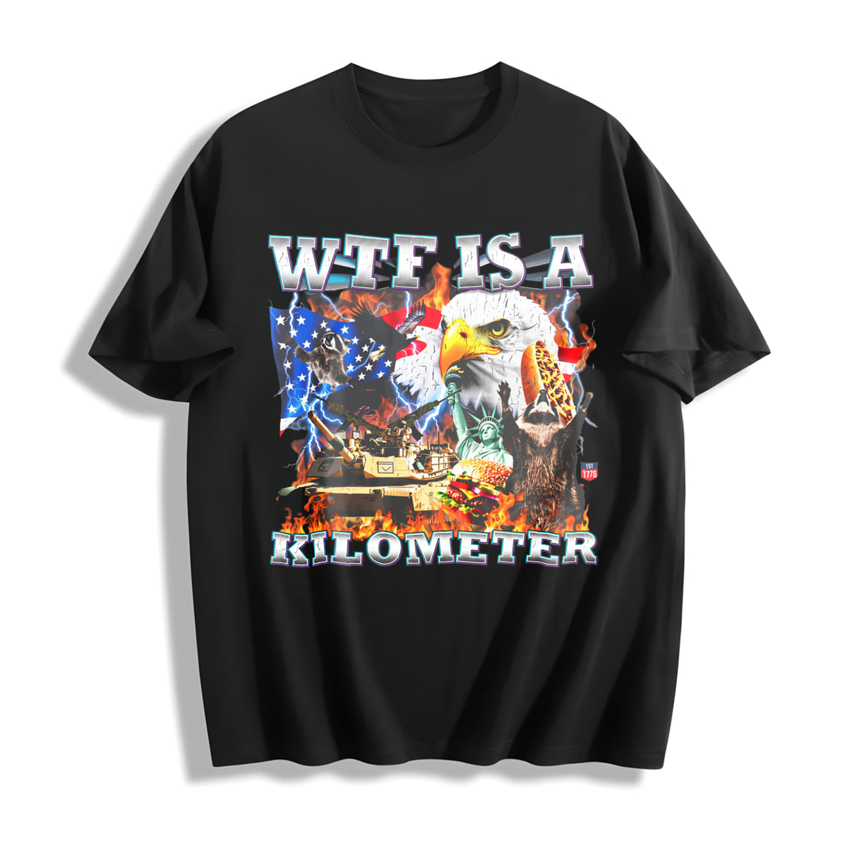 WTF Is A Kilometer Funny Patriotic USA Eagle American Meme 4th Cotton T-Shirt - Black