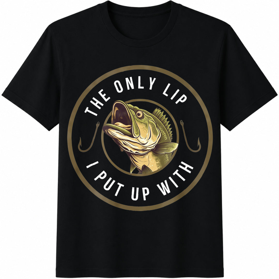 Funny Fishing Funny Bass Fishing Husband Funny Cotton T-Shirt - Black