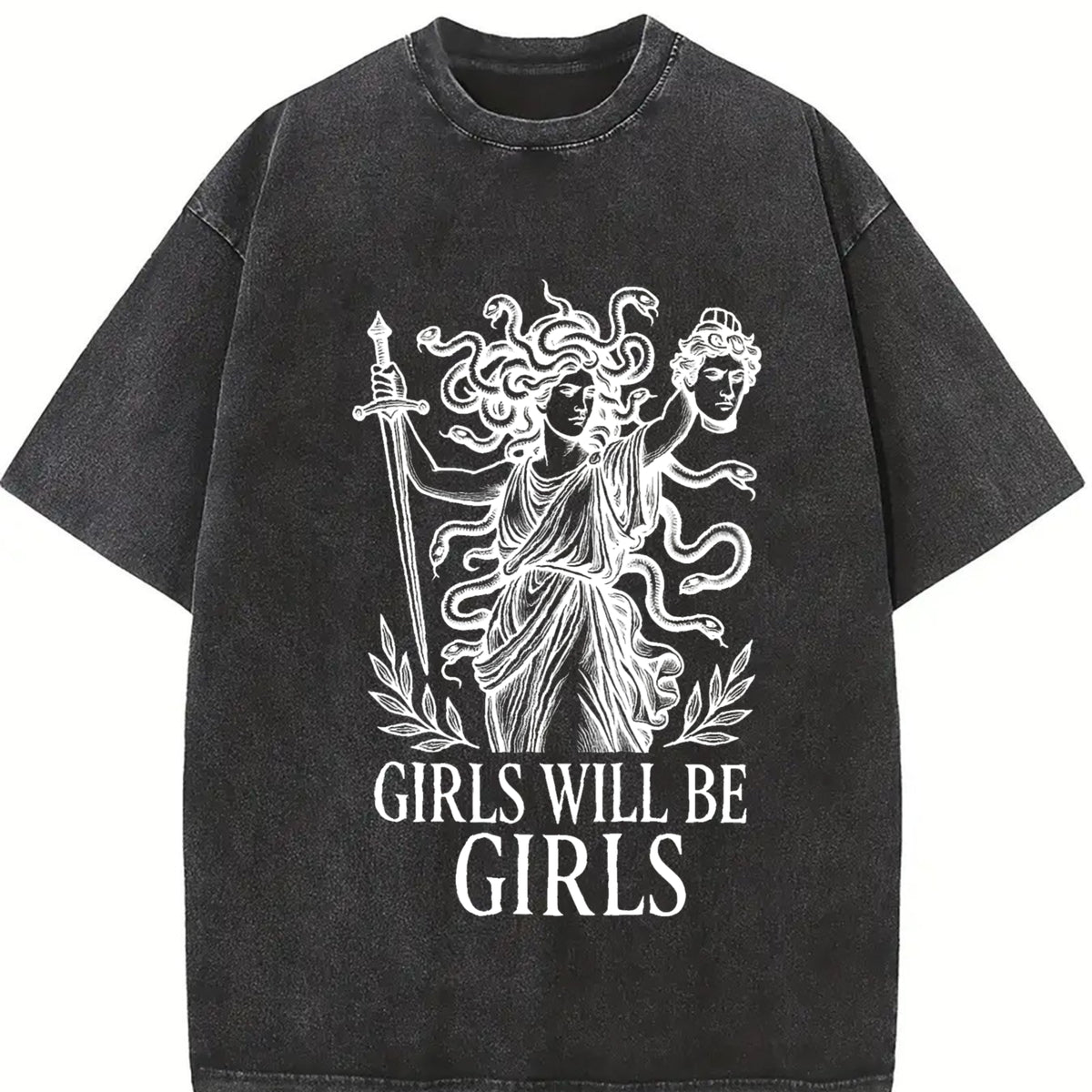 Girls Will Be Girls Medusa Shirt Oversize Unisex Washed T-Shirt for Women and Men's Unisex Fit Batik Cotton Oversize Streetwear Menswear  Super Soft Pre-Shrunk
