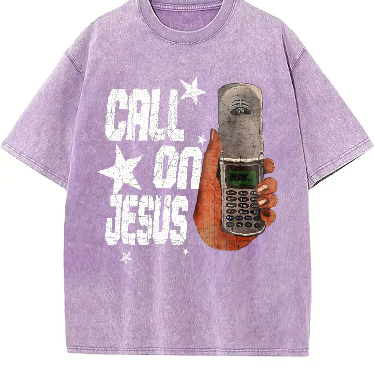 Call On Jesus Flip Phone White Religious Vintage Washed T-Shirt - product view
