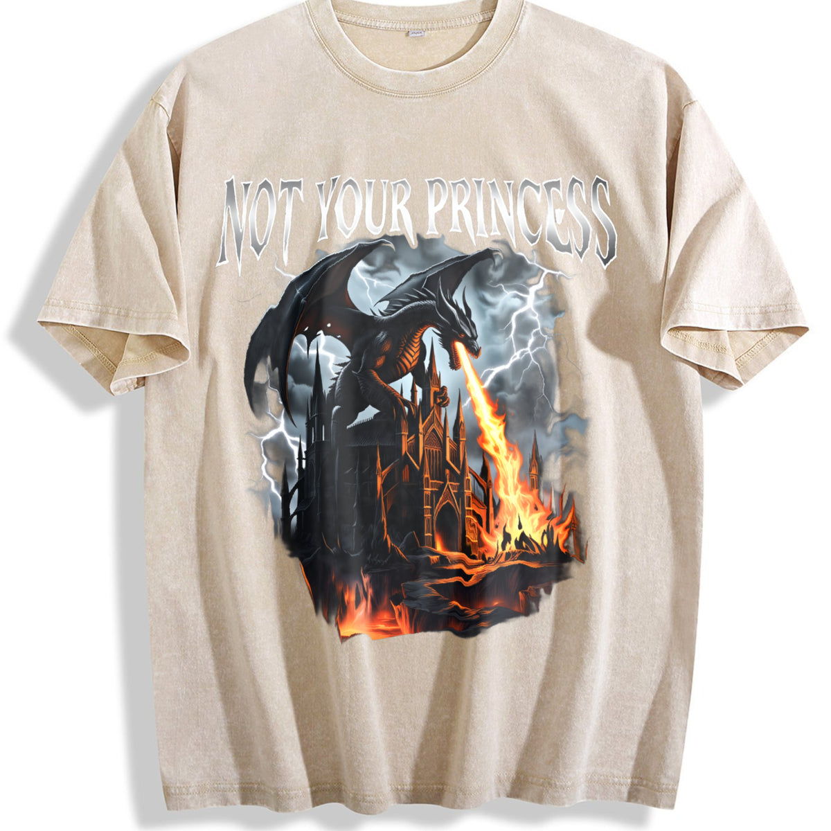 Copy Of Not Your Princess Dragon 90s Vintage Washed T-Shirt - Beige