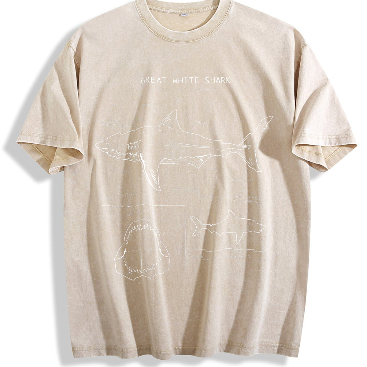 Great White Shark Vintage Washed T-Shirt - Beige
