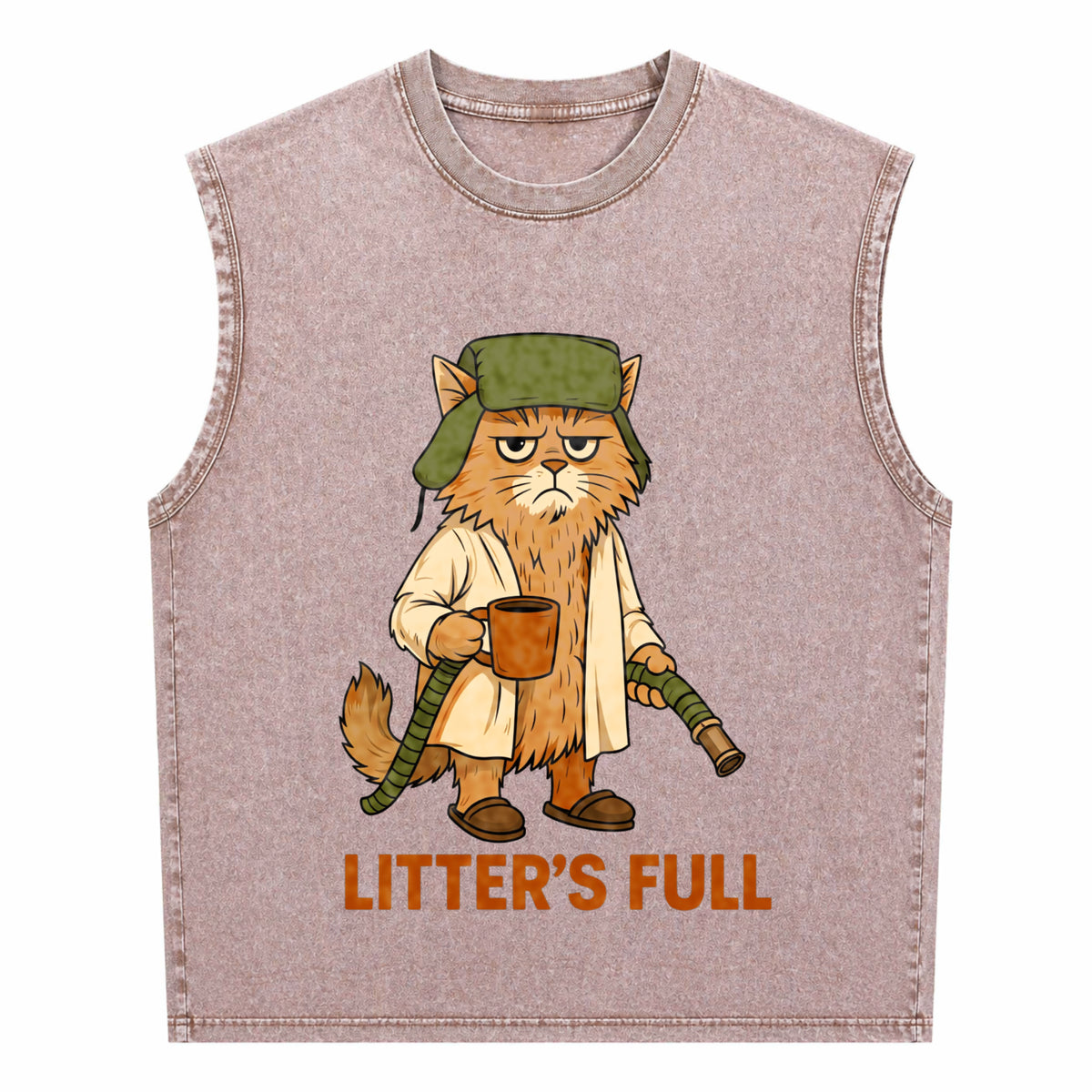 Full Funny Cat Lovers Christmas Xmas Men's Washed Tank Top - product view