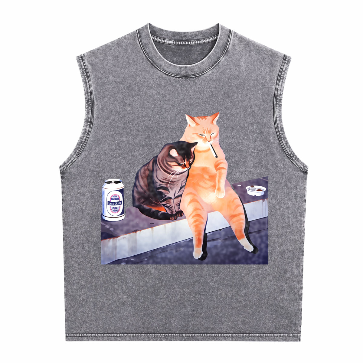 Smoking Cat Meme For Cat Lovers Black Humorous Perfect Men's Washed Tank Top - product view