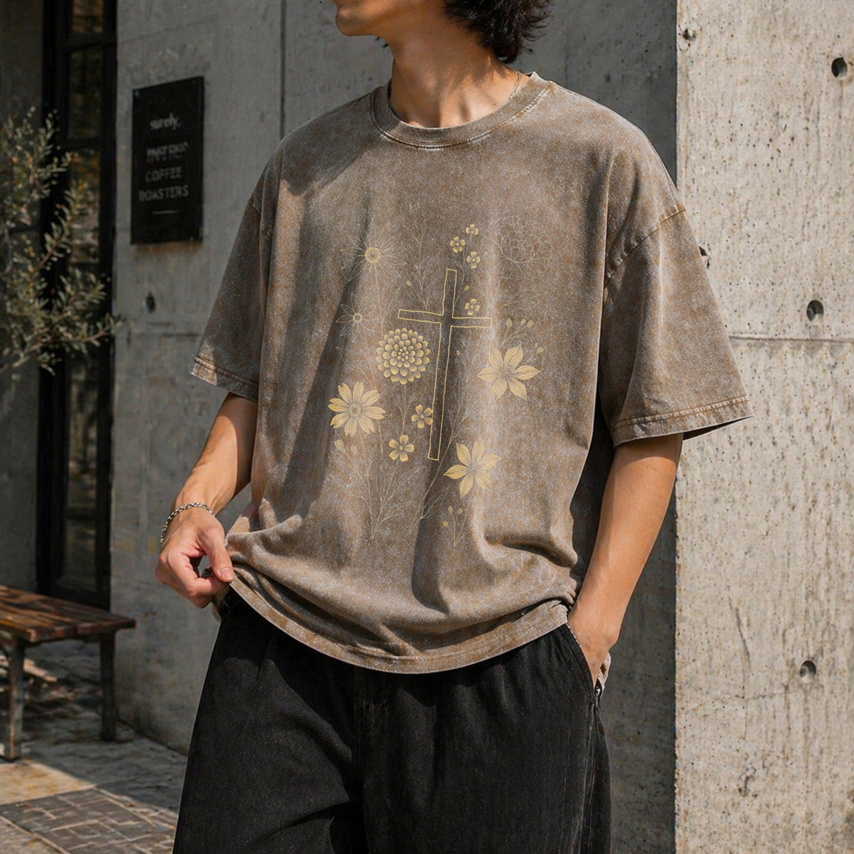 Christian Cross Vintage Washed T-Shirt - product view