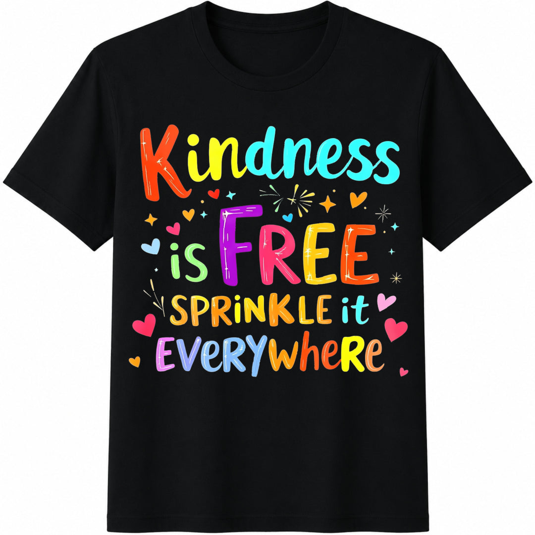 Kindness Is Free Sprinkle It Everywhere Inspirational Quote Cotton T-Shirt - Black