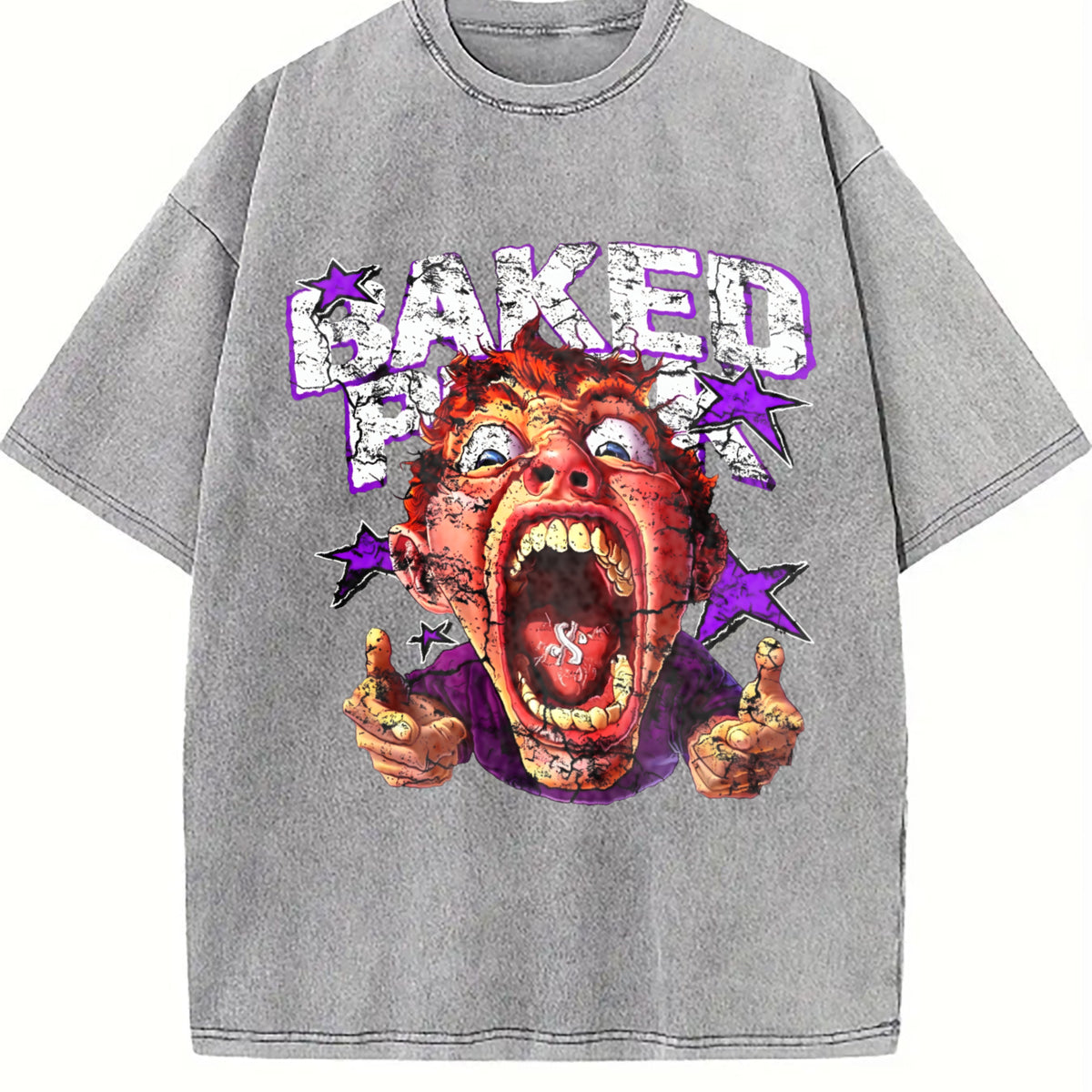 Funny Cartoon Face Vintage Washed T-Shirt - product view