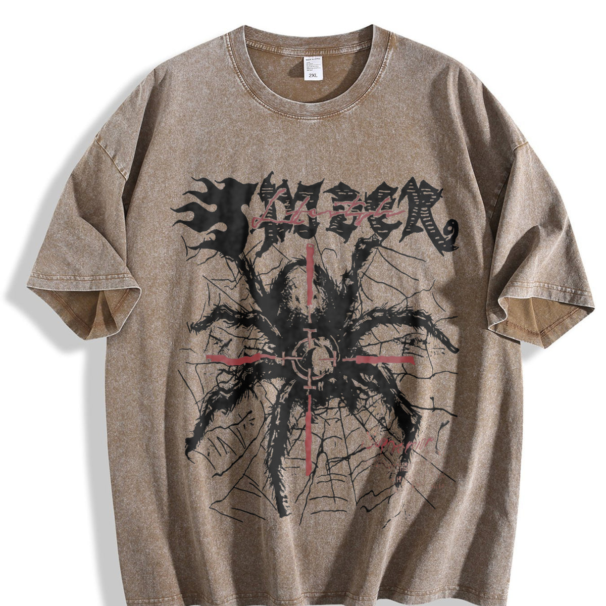 2 Piece Gothic Spider Cross & Shorts Set Vintage Washed T-Shirt - product view