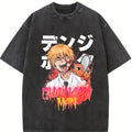 valentine shirts Casual Aki Metal Chainsaw Man  Vintage2 Washed T Shirt Men O-neck Short Sleeve Tops Denji Makima Aki Kobeni Cotton Summer Tops