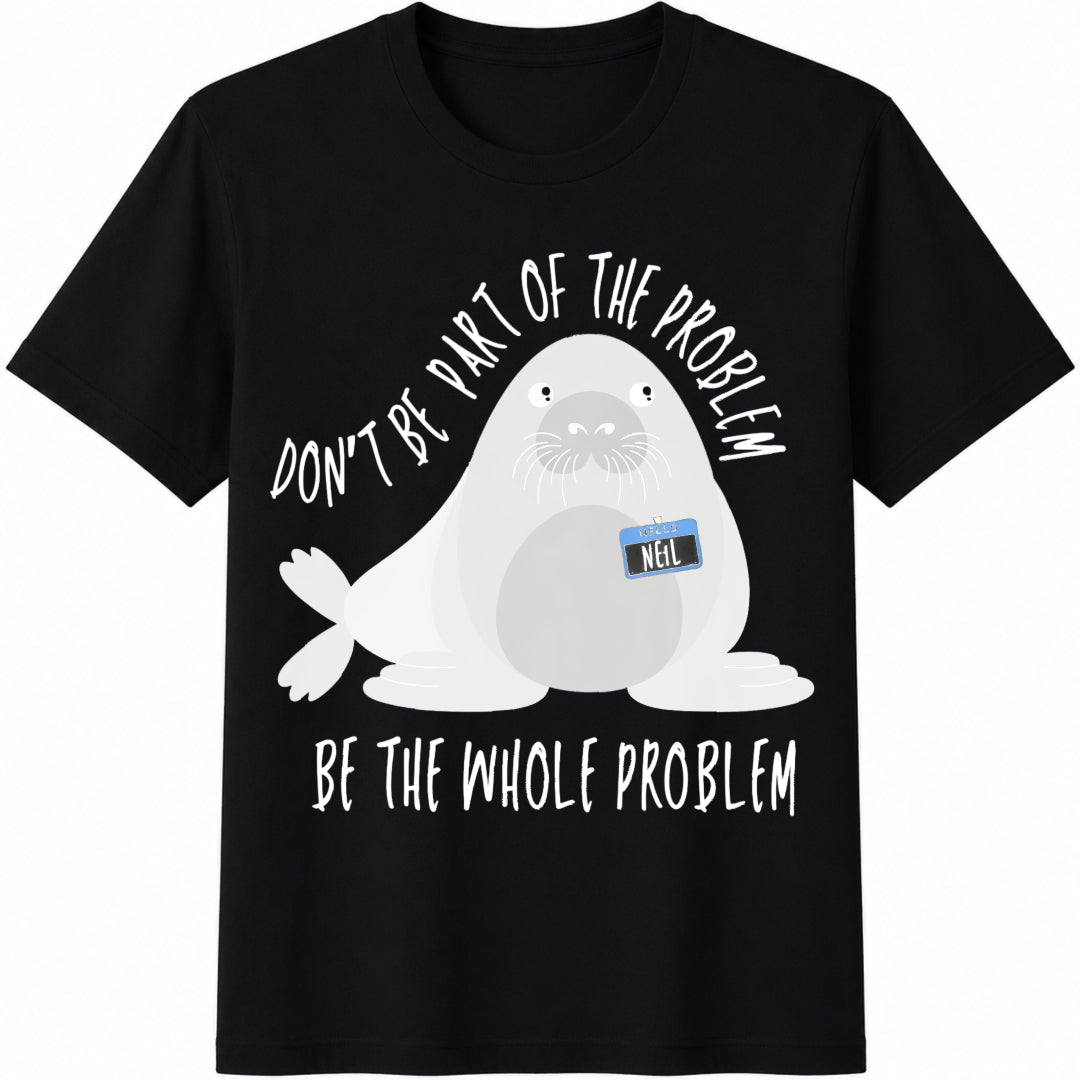 Funny Neil The Seal Cotton T-Shirt - Black