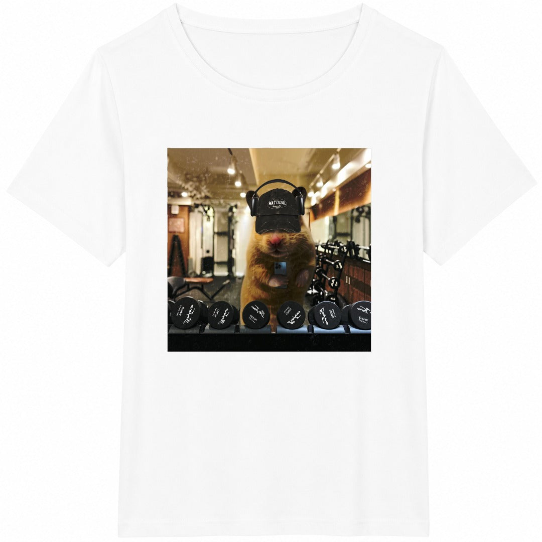 Funny Gym Hamster Selfie Cotton T-Shirt - product view