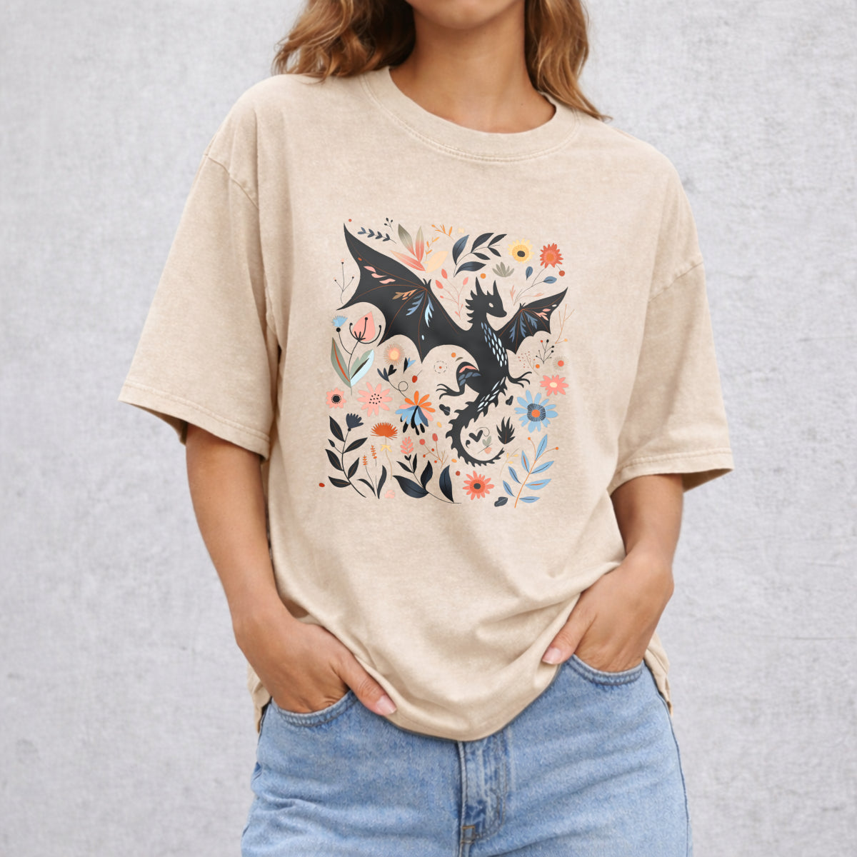 Abraxos Flower Vintage Washed T-Shirt - Beige