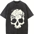 Halloween Women's Fashion Casual Loose-Fit Long Sleeve Knit T-Shirt, Design Shoulder Drop, Skull Print, Comfortable Everyday All-Season Wear