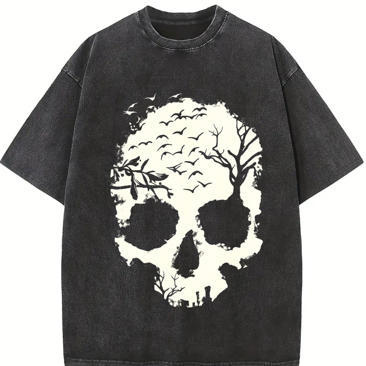 Halloween Women's Fashion Casual Loose-Fit Long Sleeve Knit T-Shirt, Design Shoulder Drop, Skull Print, Comfortable Everyday All-Season Wear