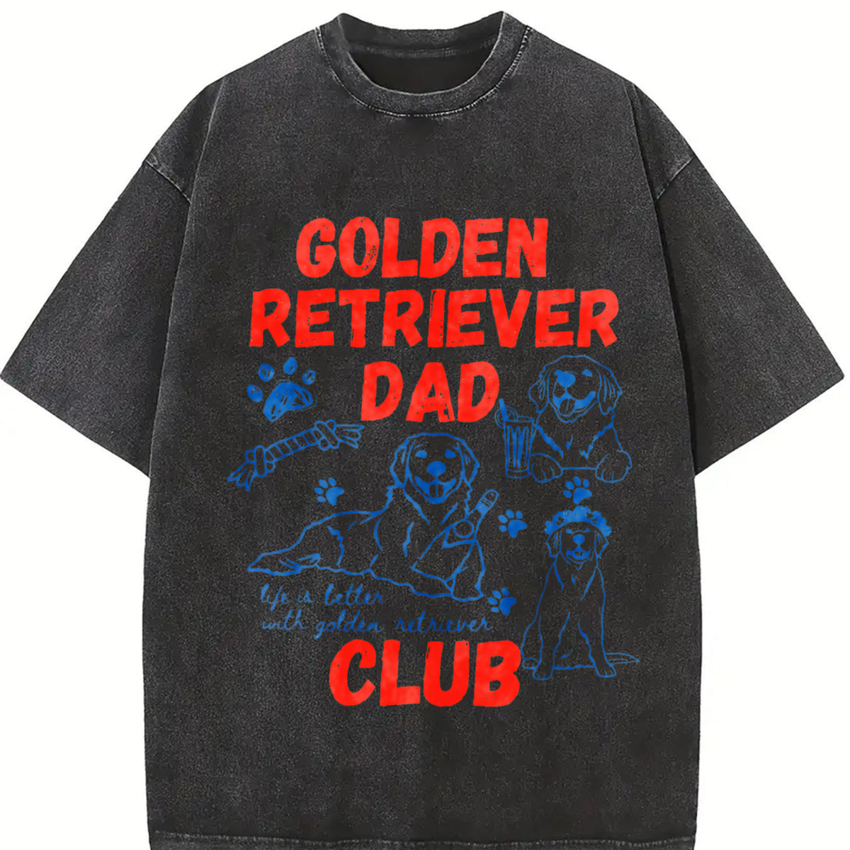 Golden Retriever Dad Club Unisex Fit Washed T-Shirt Regular Fit Casual Comfort Breathable Short Sleeve Funny T-shirts for Summer Fashion Men&Women's Top for Daily Wear 121201