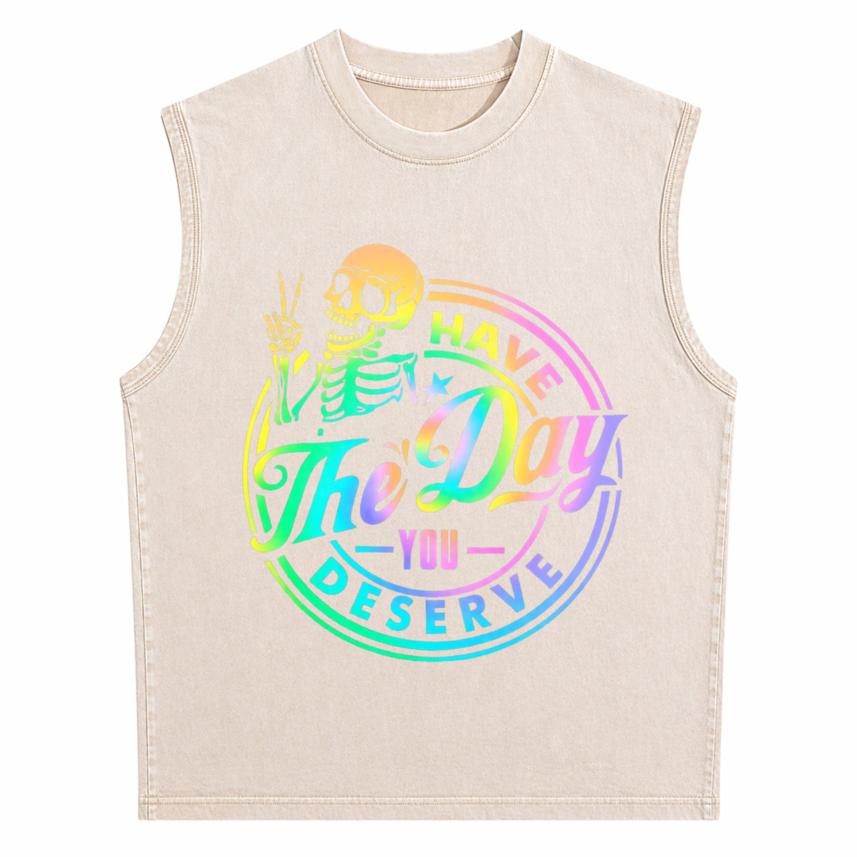 Have The Day You Deserve Skeleton Tie Dye Motivational Men's Washed Tank Top - product view