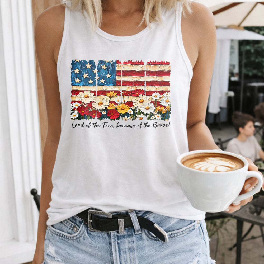 Patriotic Floral American Flag Women's Tank Top - product view