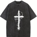 Thorn Cross Gothic Cross T-shirt Washed Biblical Cross Art Tee Jesus Tshirt , Cross Tee, Christian Apparel Streetwear Menswear Oversized Top Men and Women Bible Verse Church Outfit Gym Pump Cover