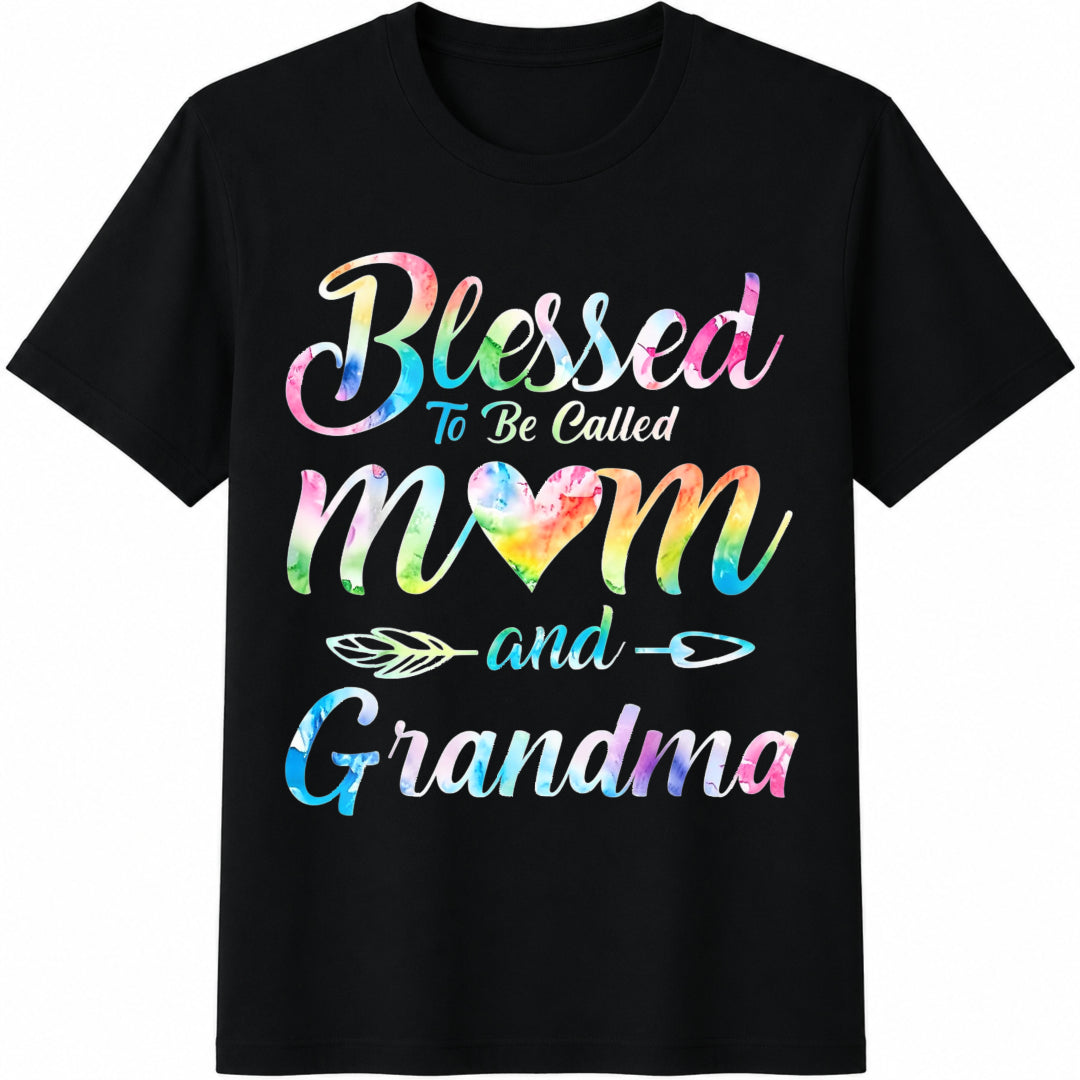 To Be Called Mom And Grandma Rainbow Watercolor Mother's Day Cotton T-Shirt - Black