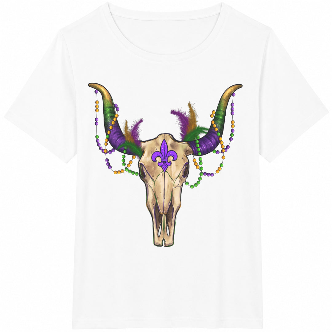 Mardi Gras Bull Skull Cotton T-Shirt - product view
