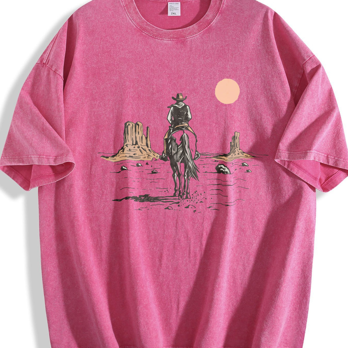 Cowboy On Horse Desert Vintage Washed T-Shirt - product view