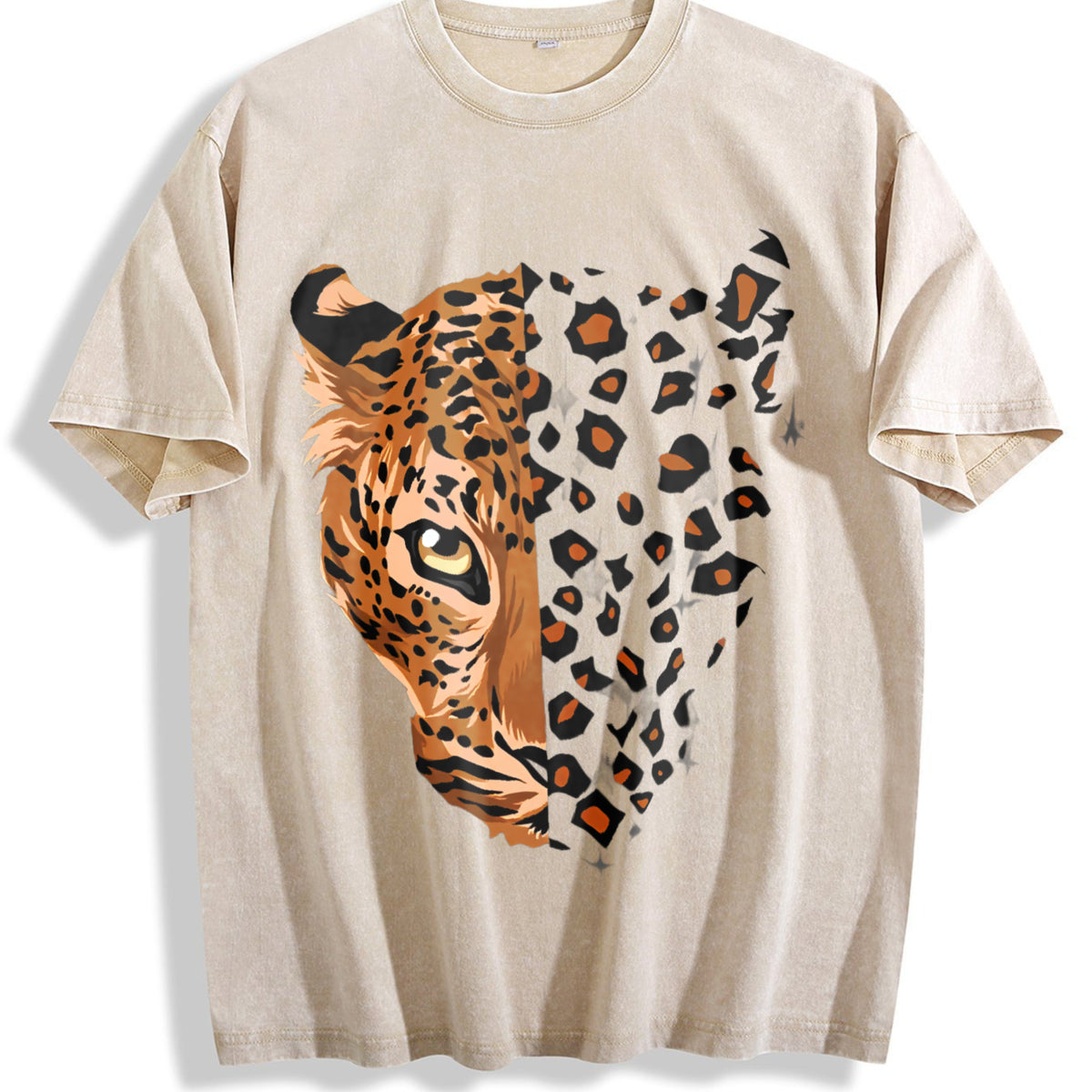 Ladies' Imitation Old With Letter Vintage Washed T-Shirt - Beige