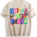 Ice Out Anti Ice Magazine Letters Vintage Washed T-Shirt - Beige