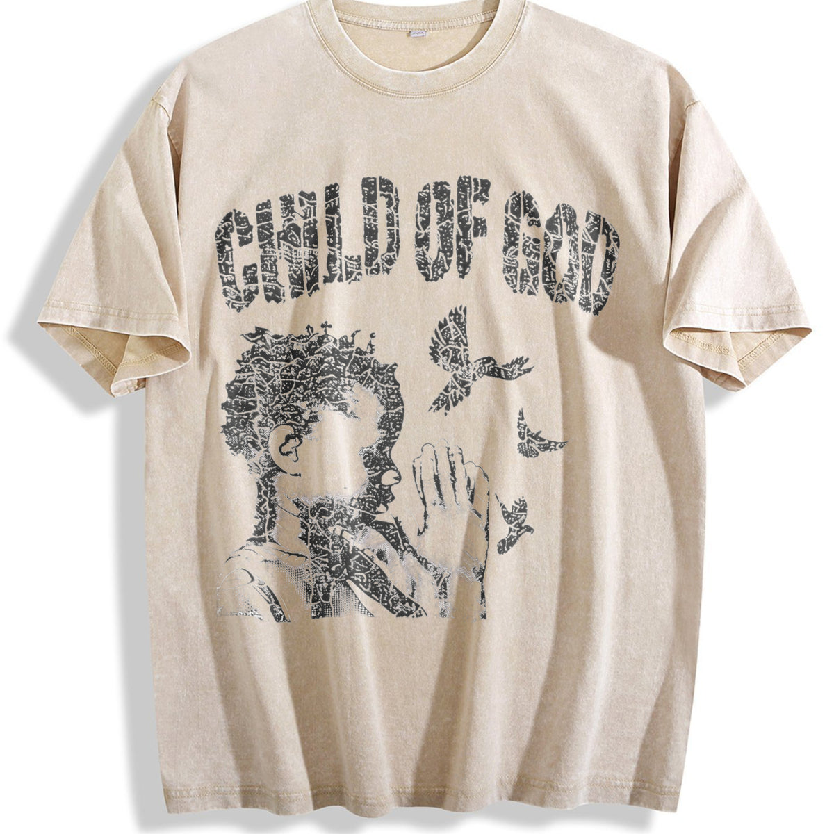 Child Of God Praying Dove Vintage Washed T-Shirt - Beige