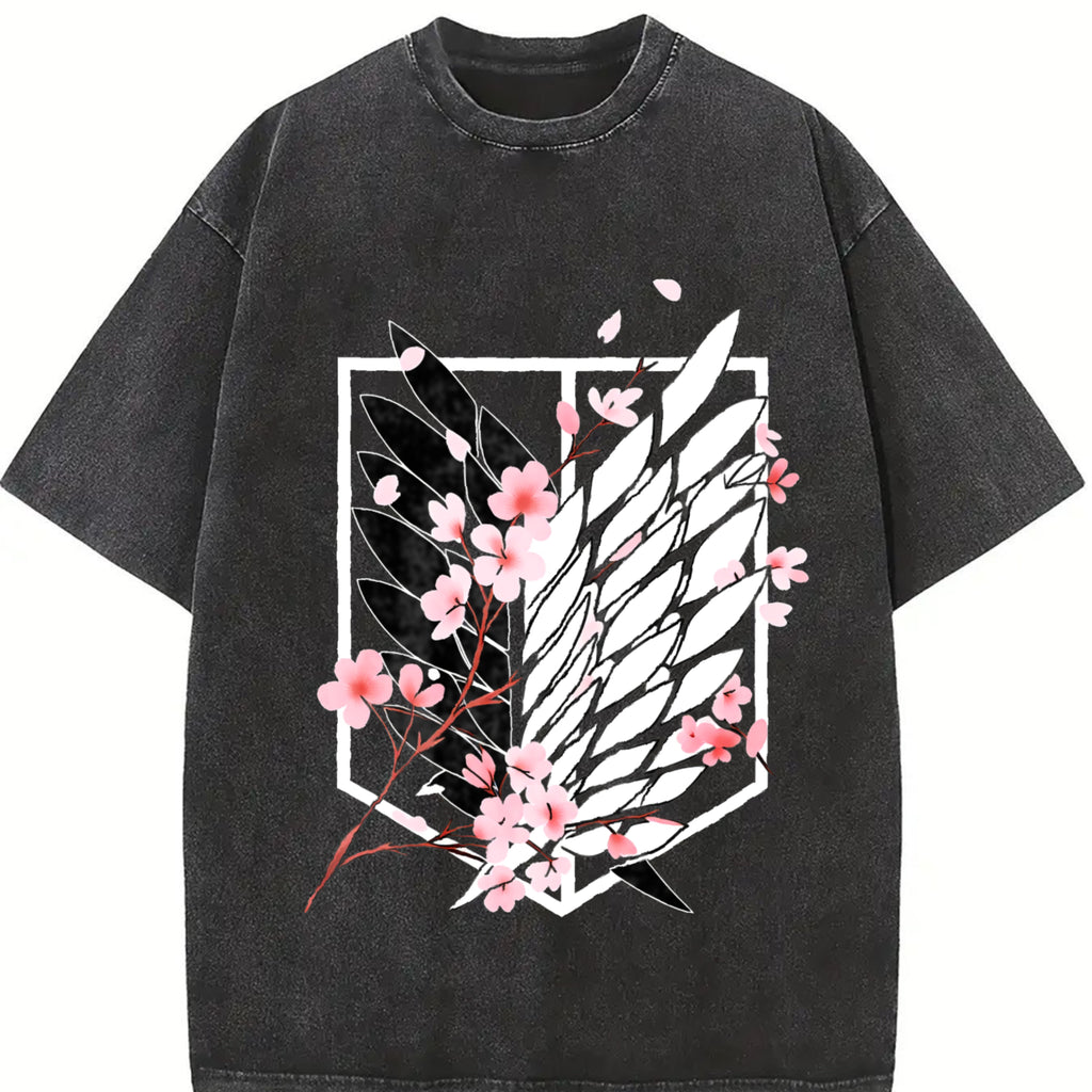 valentine shirts Eren AOT Shirt, Wings of Freedom Washed Tee, Vintage Oversized Graphic, Anime Merch 2025, Soft Menswear Top Casual Fit