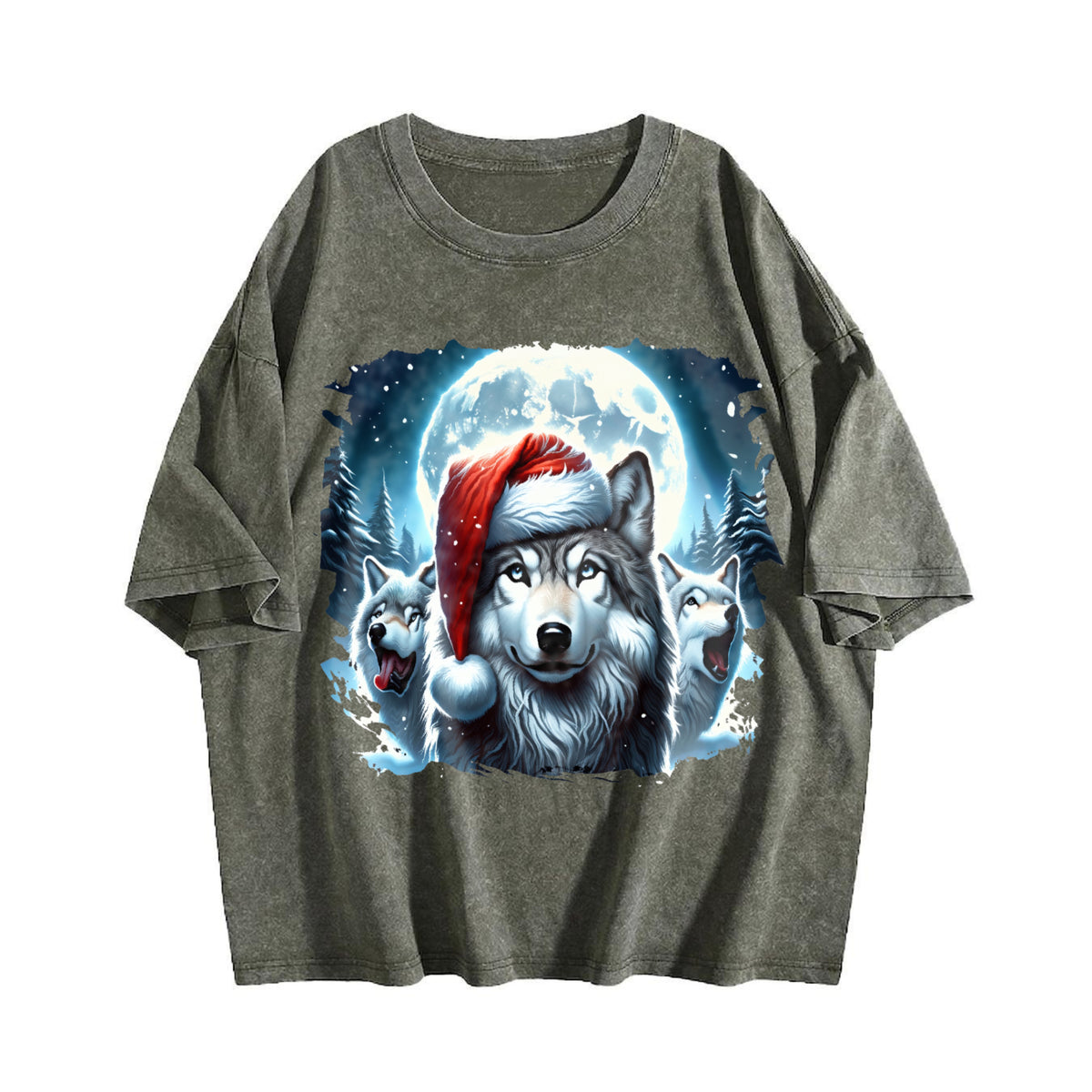 Christmas Wolf Funny Teenager Vintage Washed T-Shirt - product view