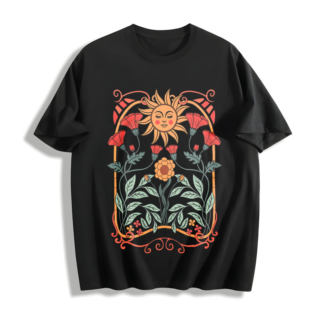Boho Floral Art Nouveau Cotton T-Shirt - product view