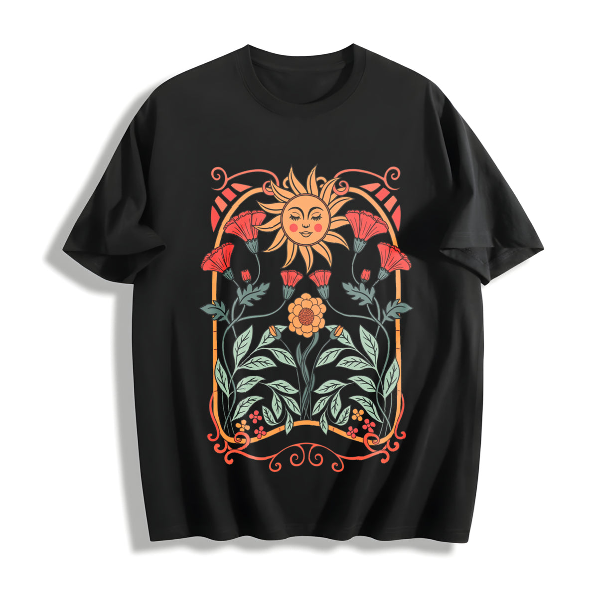 Boho Floral Art Nouveau Cotton T-Shirt - product view