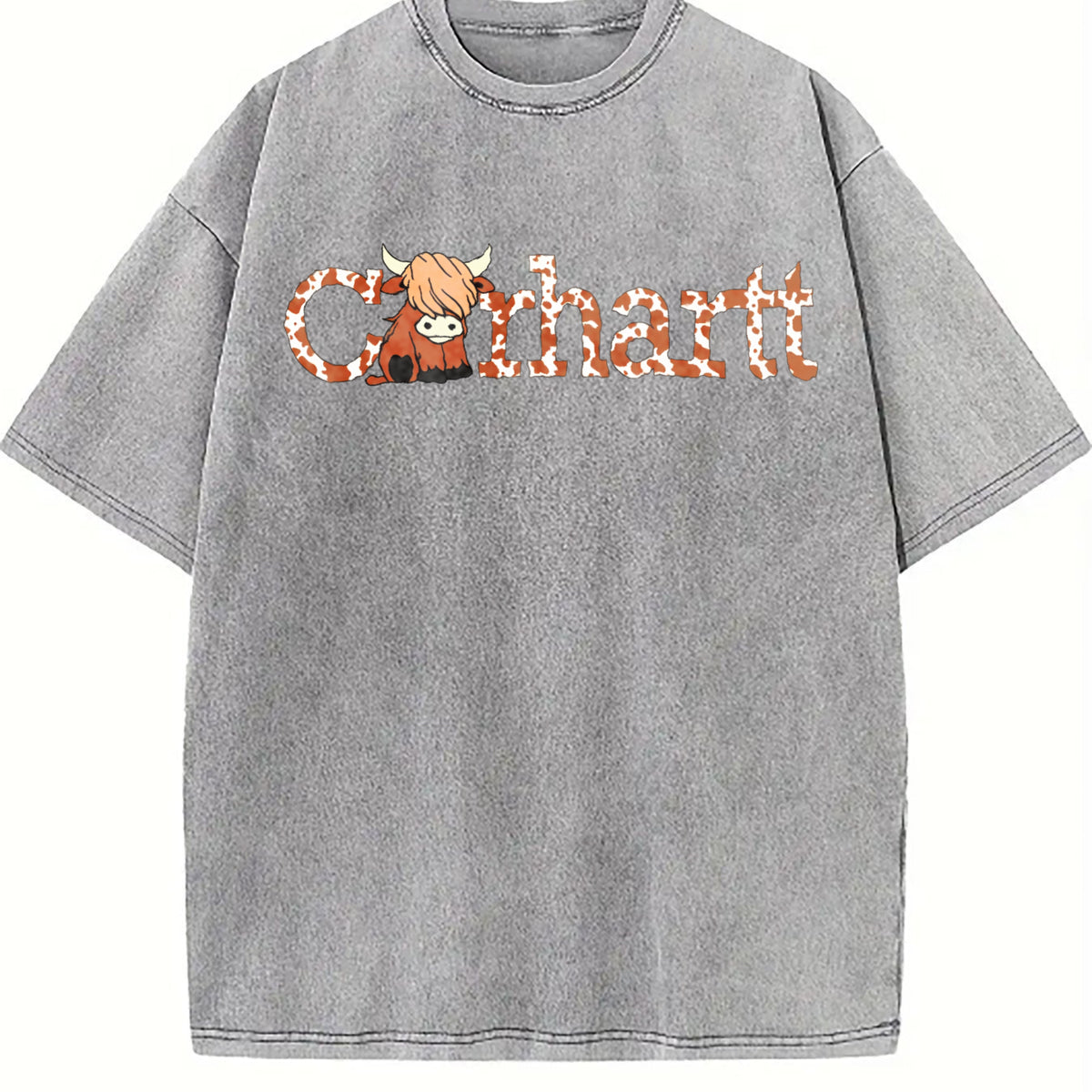 Highland Cow - Cute Western Wind Highland Cow - Farm Vintage Washed T-Shirt - product view