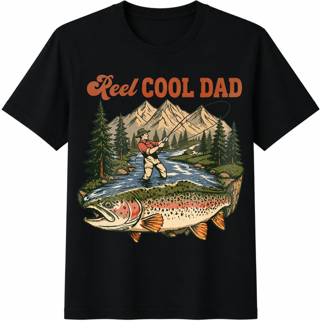 Reel Cool Dad Cotton T-Shirt - Black