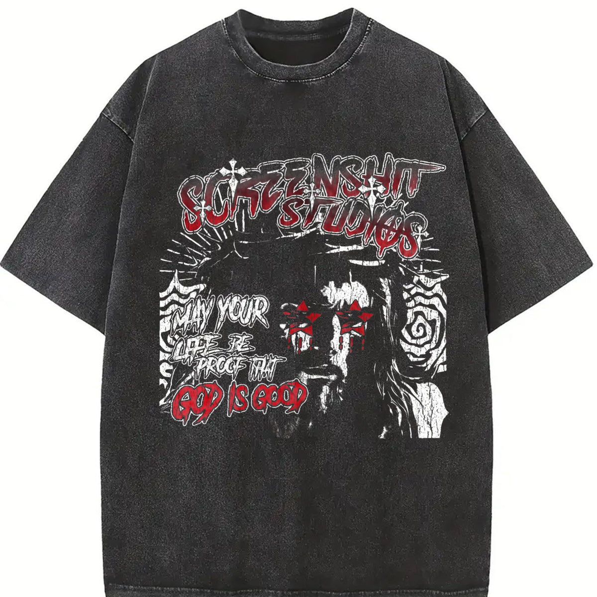 God Is Good Jesus Black Grunge Religious Vintage Washed T-Shirt - product view