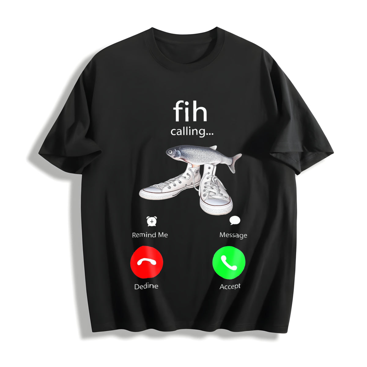 100 Funny Fish Fih With Shoes Is Calling Meme Cotton T-Shirt - Black