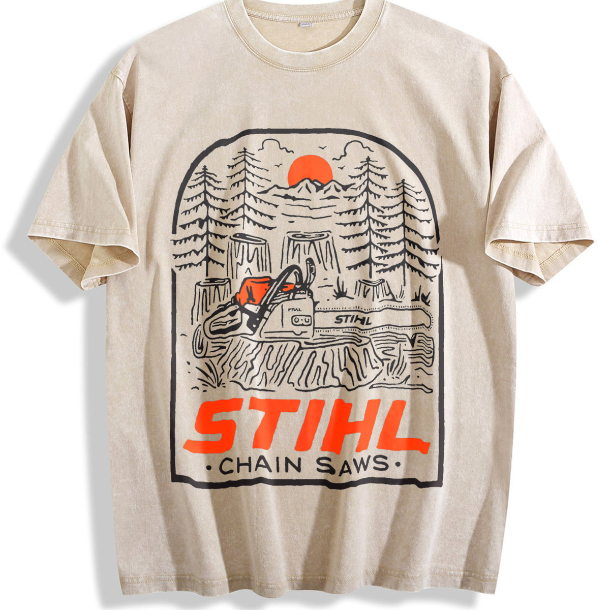 Stihl Chainsaw Forest Vintage Washed T-Shirt - Beige