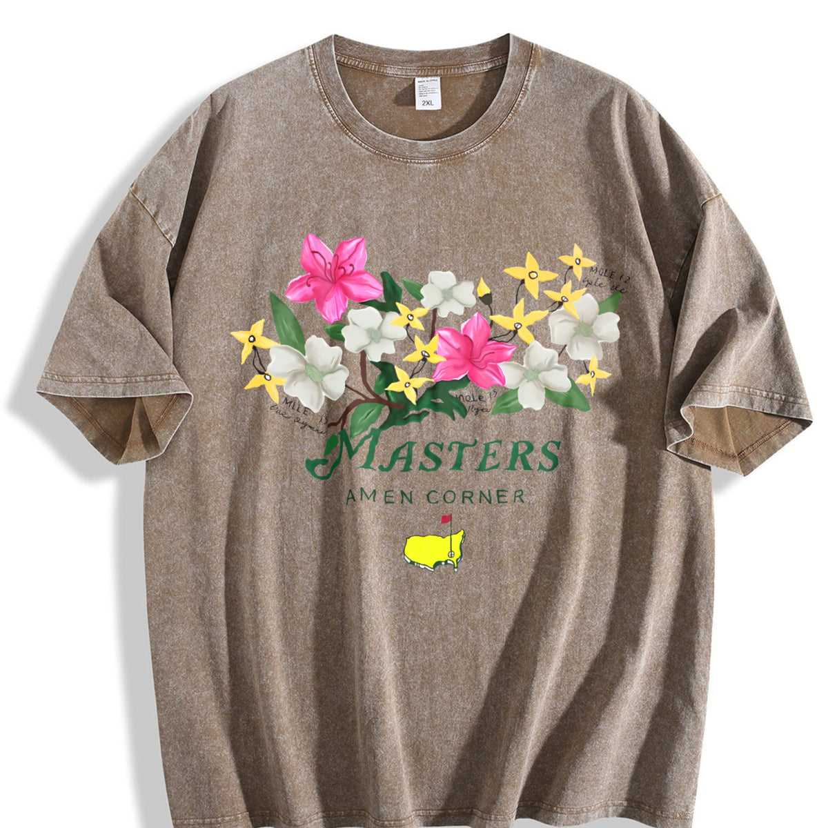 Masters Amen Corner Floral Golf Logo Muscle Vintage Washed T-Shirt - product view