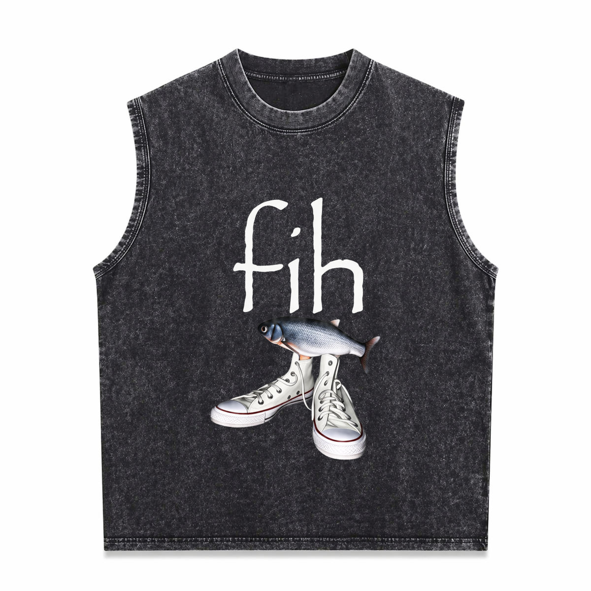 Fih Shoes Fish Funny Misspelled Fish Meme Fih Calling Men's Washed Tank Top - Black